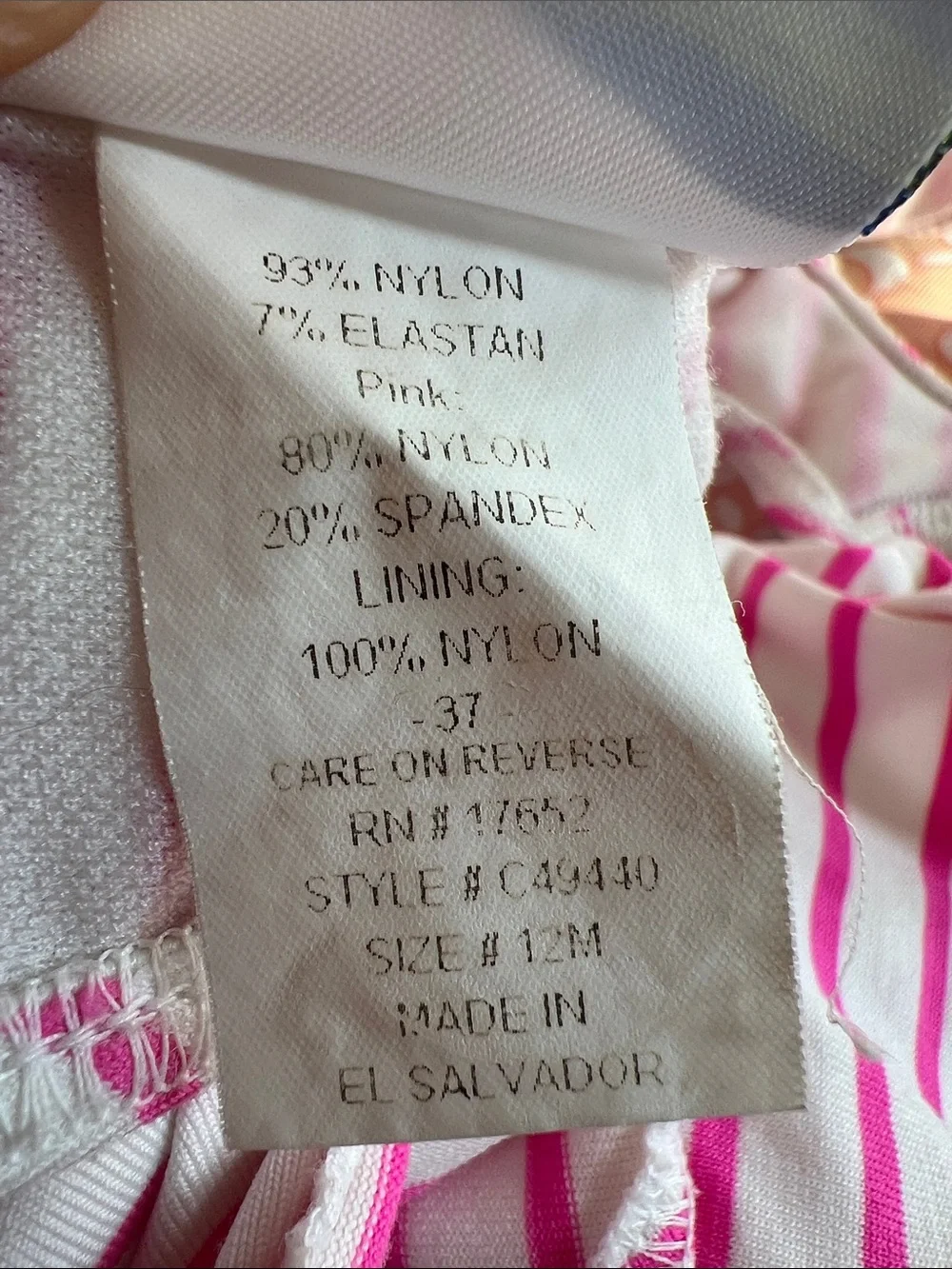 Florence Eiseman Pink Stripe Peplum Swimsuit with Strawberry Girls 12 Months